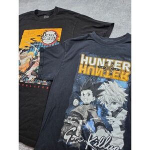 Demon Slayer & Hunter x Hunter Anime Graphic T-Shirt Bundle Mens Black Size L